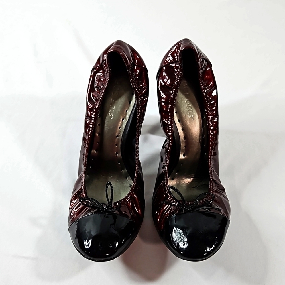BCBGirls Burgundy and Black Patent Leather Heel Pump